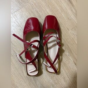Red Patent Women's Square-Toe Slingback Flats